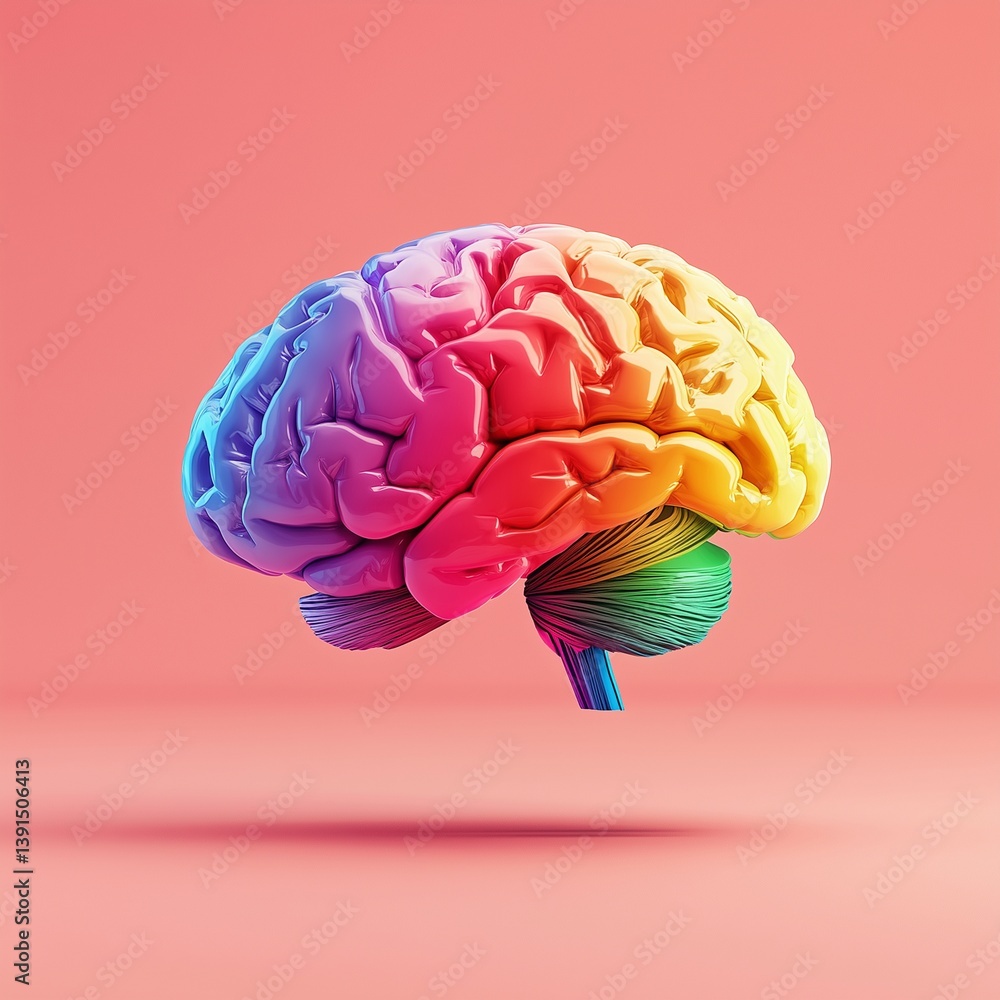 Poster vibrant brain: a colorful representation of the brain, showcasing its intricate structure and the co