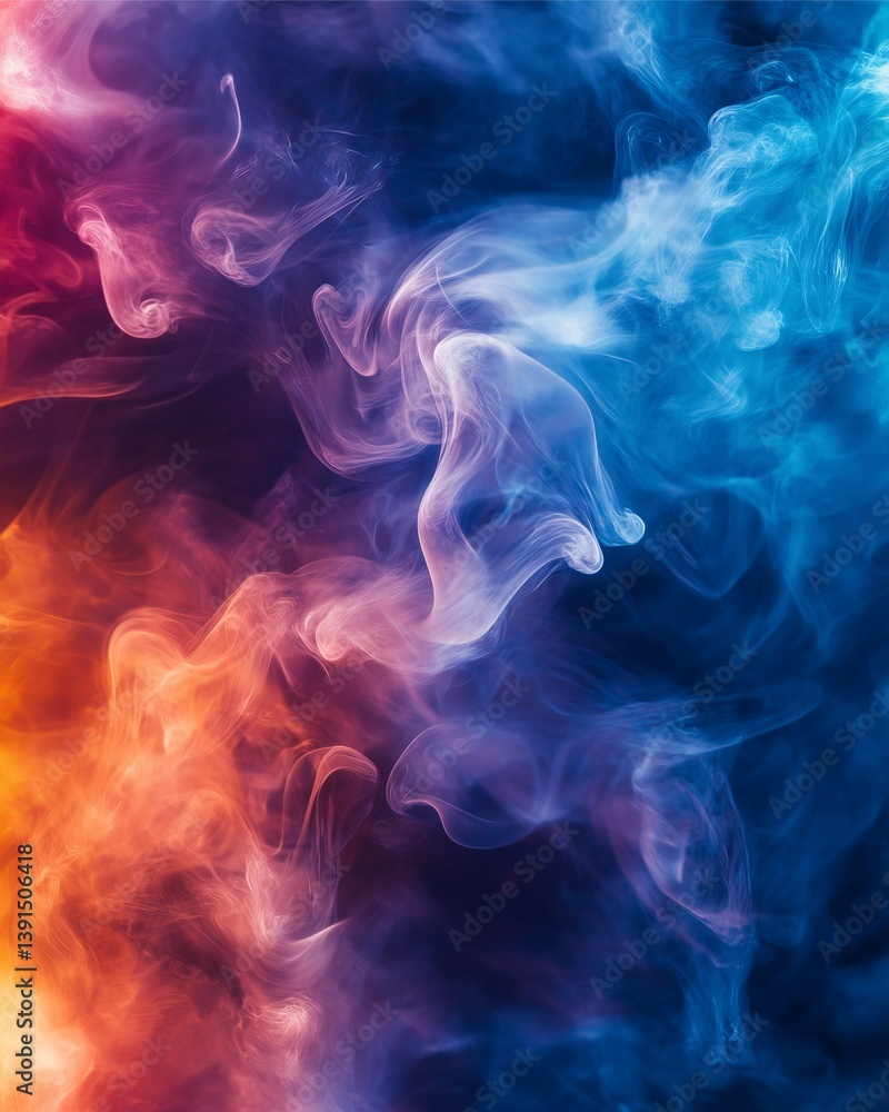 Poster abstract smoke cascade: a captivating visual exploration of swirling smoke plumes in a vibrant displ