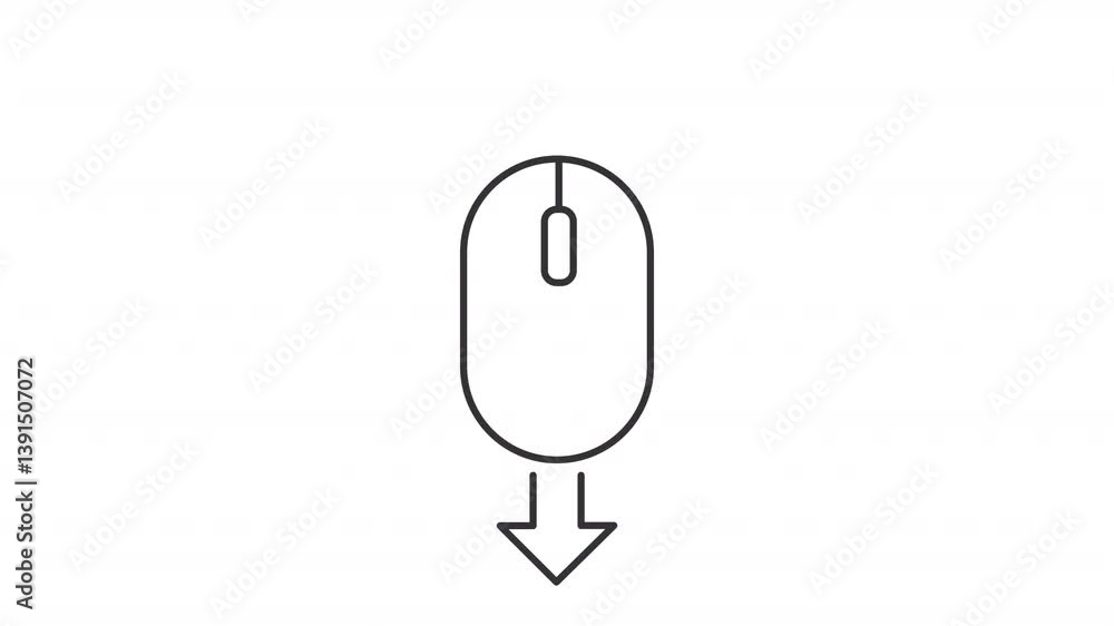 Poster moving mouse down line animation. navigation animated icon. shaking, jumping. user input hardware. o