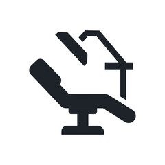 Dental chair icon. Vector illustration. Symbol of oral treatment and patient care.