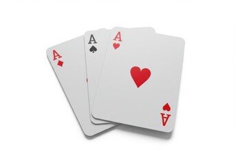 Obraz premium A close up of three ace playing cards showing ace of diamonds spades and hearts on white background
