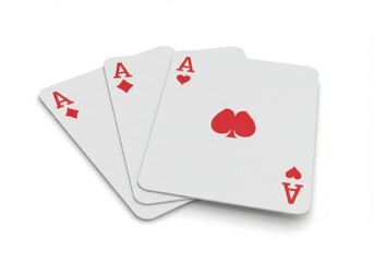 Obraz premium A close up view of three ace playing cards with different suits on a white background surface seen