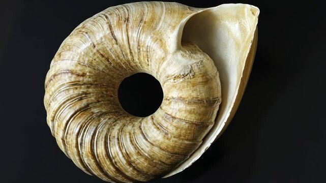 Unique natural shell showcasing intricate patterns and textures on a dark background