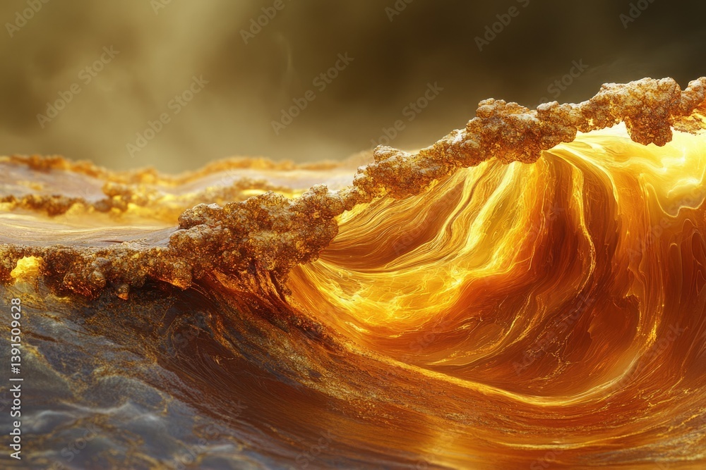 Poster a powerful wave surges forward, bathed in golden sunlight, creating a dramatic and mesmerizing displ