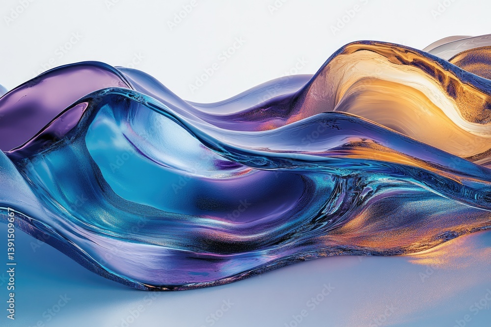 Poster abstract waves of blue, purple, and gold blend seamlessly, creating a captivating and fluid artistic