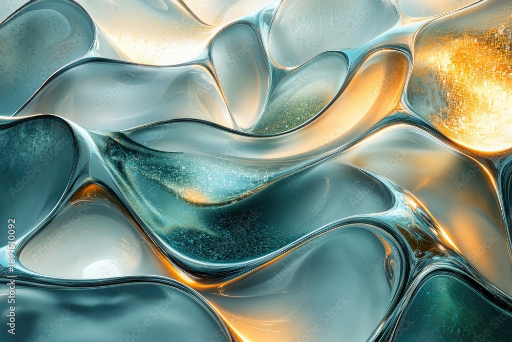 Poster abstract flowing turquoise and gold texture with organic shapes creates a futuristic and mesmerizing