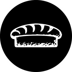 Stylized bread loaf icon in a bold black circle, minimalist food illustration