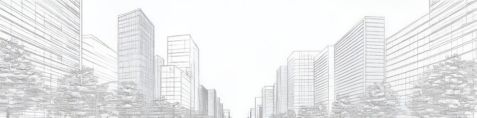 Fototapeta premium Contemporary illustration with hand-drawn skyscraper designs in a minimalist style highlighting architecture