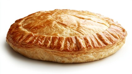 Round, golden-brown, flaky pastry pie.  A delicious, baked, savory pie with a rich, golden crust