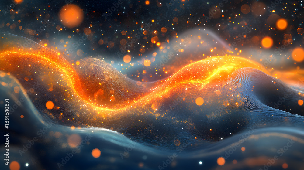 Poster abstract vibrant waves of light and color with glowing particles creating a dreamlike atmosphere for