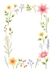 realist drawing Flower frame, flower background. Mother's Day, Wedding, feminine, isolated flowers. flower decoration, deco, Rose, Lily, background, postcard, mock up, watercolor, colorpencil, gouache