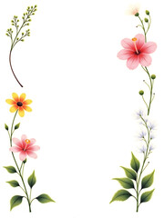 Fototapeta premium realist drawing Flower frame, flower background. Mother's Day, Wedding, feminine, isolated flowers. flower decoration, deco, Rose, Lily, background, postcard, mock up, watercolor, colorpencil, gouache