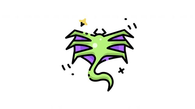 animation of Alien parasite fiction a green monster with purple wings awaits its host.