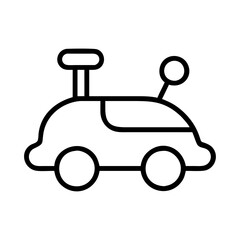 Ride on toy car outline vector icon illustration for kids children playtime activity and recreation