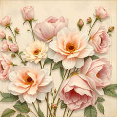 Full-frame close-up of a bouquet of pastel-colored flowers. 