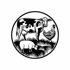 vector illustration of a farm  with cow,chiken and pig