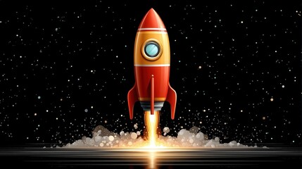 Illustration of Rocket Launching into Space