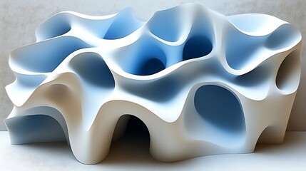 Abstract white and blue organic sculpture.