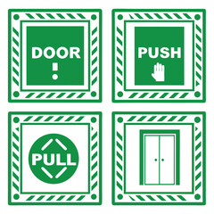 Green-signage--door-push-and-pull-icons--hand-symbol  