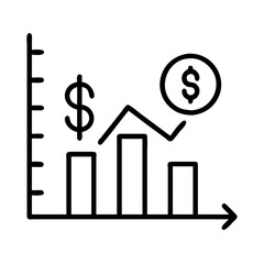 Financial growth chart icon showing business success and investment return with dollar sign and upward trend