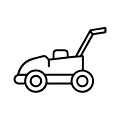 Lawn mower outline icon vector, gardening equipment, grass cutting machine, lawn care, landscaping tool
