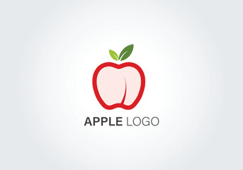 Apple Fruit Minimal Logo Design Red Green Fresh Vector Symbol Graphic