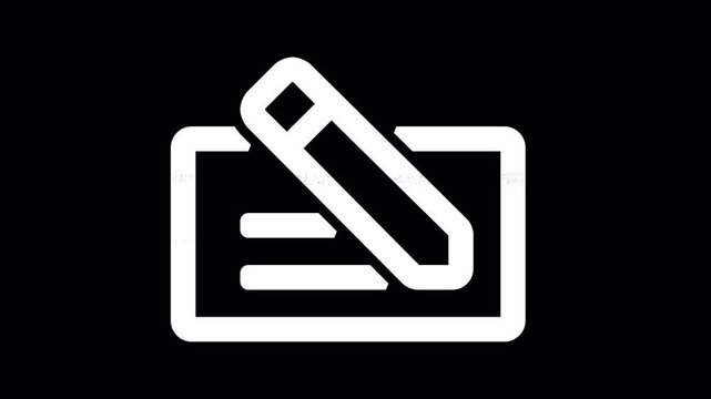Icon money check is distorted. Glitch. Noise, chromatic aberration, geometric distortion. Transparent background, looped. In-Out looped. Alpha BW at the end