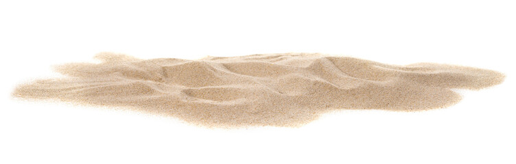 Sand beach Isolated on white background. Pile desert sand. Texture summer desert vacation, hot summer.