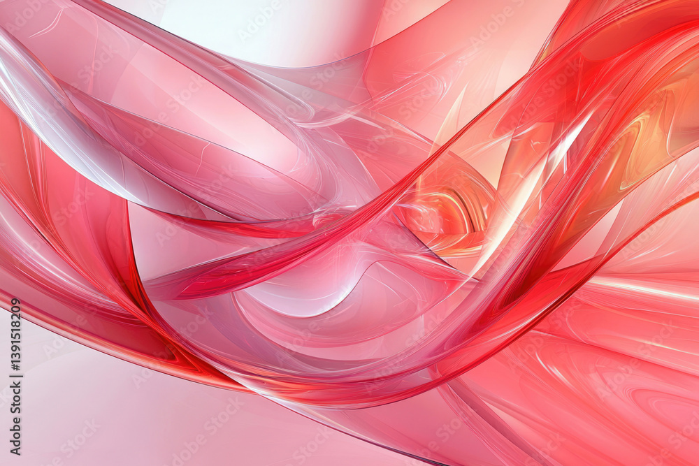 Poster Abstract art featuring flowing, translucent red and pink forms, creating a dynamic and elegant visual.