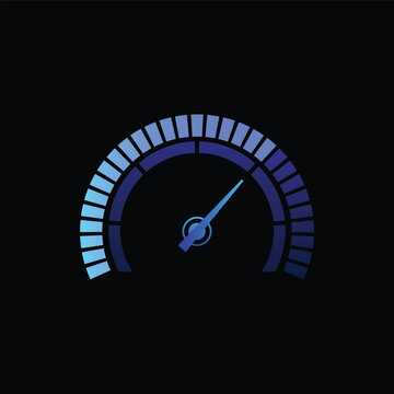 Car speedometer, round digital neon blue LED gauge, vector loading scale, progress bar display, accelerate indicator