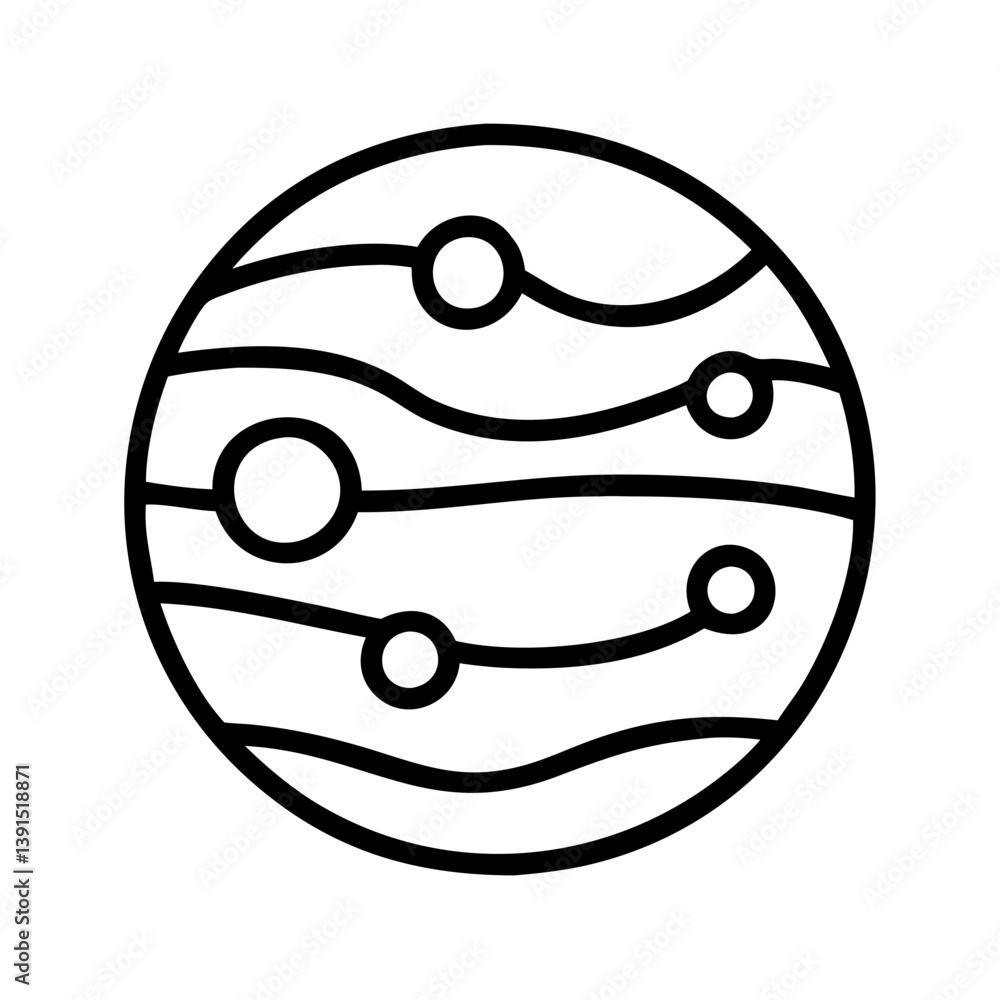 Poster outline planet with wavy lines and circles vector design for astronomy and space exploration concept