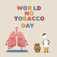 Fototapeta premium Playful World No Tobacco Day Illustration with Healthy and Sick Lungs