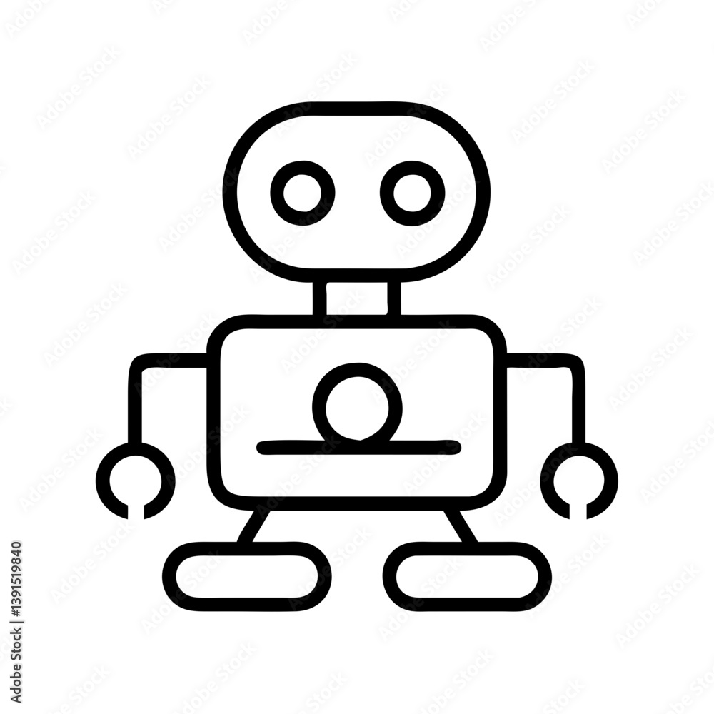 Poster robot outline vector icon for ai technology and automation design projects simple black and white dr