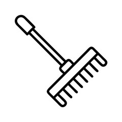 Outline garden rake vector icon illustration for gardening tools and yard work equipment and autumn cleanup use