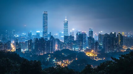 Fototapeta premium Illuminated city skyline at night high resolution picture