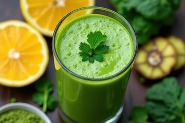 Fototapeta premium Fresh Green Smoothie and Parsley Topping