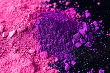 Obraz premium Pink and Purple Powder Pigment Mixing on Black Surface Close-up