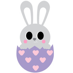 Obraz premium Easter Bunny, Eggs, Basket, Heart, Cute, Cartoon, Holiday, Spring, Festive, Pastel, Kawaii, Animal, Rabbit, Carrot, Greeting, Celebration, Design, Graphic, Illustration, Clip Art