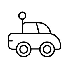 Outline cartoon car vector illustration for kids drawing and coloring page with antenna and wheels design