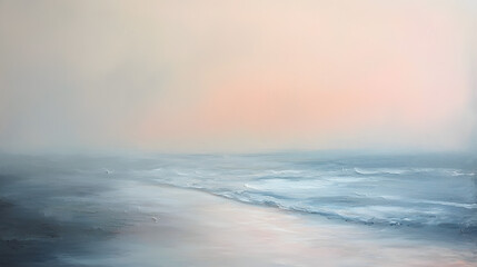 Obraz premium Calm Ocean Horizon: A serene view captures the vastness of the ocean meeting a soft, pastel sky, conveying peace and tranquility. 