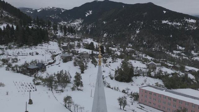 Cinematic daytime drone footage of a mosque in Ajaria, Georgia.