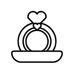 Heart shaped diamond engagement ring vector icon outline design for love and wedding jewelry concepts design