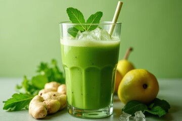 Fototapeta premium Pear and Ginger Enriched Green Smoothie