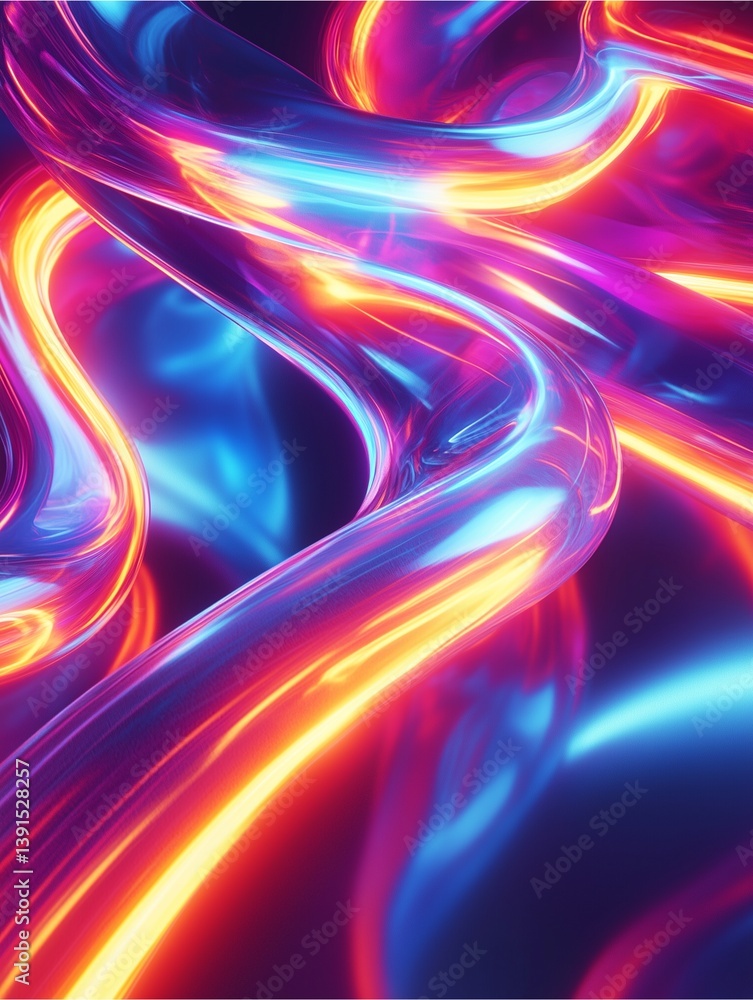Poster abstract energy flow: vivid, glowing lines of light swirl and dance, creating a dynamic visual of en