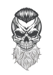 Fototapeta premium Angry skull with retro hair & beard 29 - BW
