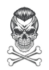 Angry skull with retro hair & horror devil style 33