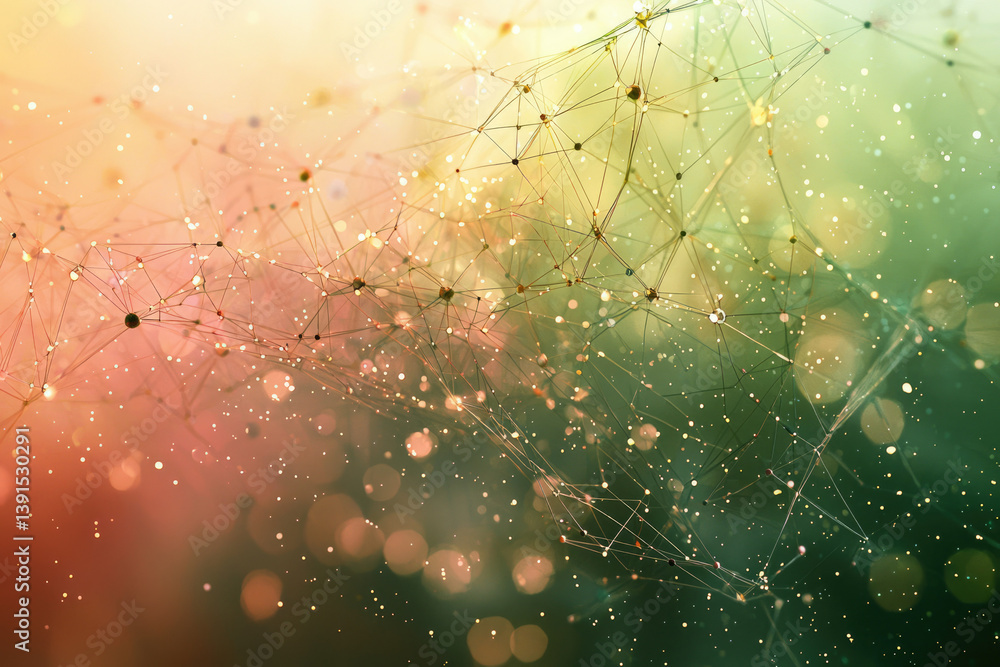 Aufkleber Abstract network connection with glowing nodes and lines on a bokeh background.