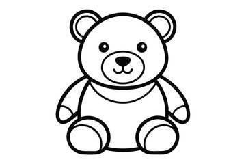Simple Line Art Cute Outline Teddy Bear with Rounded Shapes and Black Bold Lines