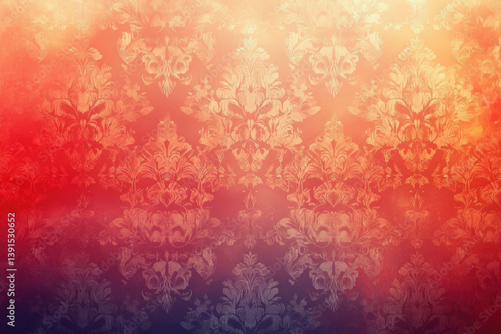 Poster A gradient damask pattern in warm orange and red hues, creating a vintage, luxurious texture.