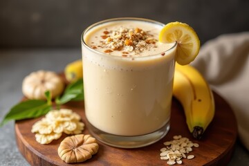 Wooden Board Banana Oat Smoothie